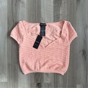 NWT Bebe Pink Short Sleeve V‑Neck Textured Top